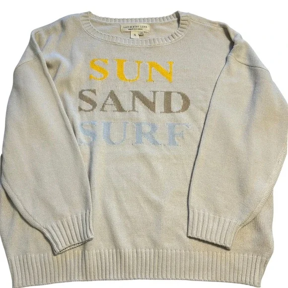 Saltwater Luxe Women's Cream Sun Sand Surf Knit Sweater XL Coastal Nantucket - Picture 3 of 6